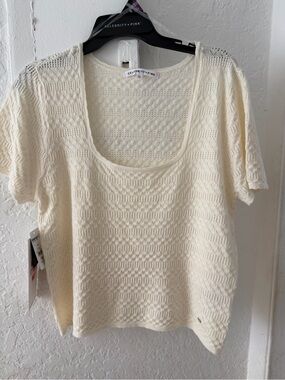 Celebrity Pink Ivory Open-Knit Scoop Neck Short Sleeve Top
